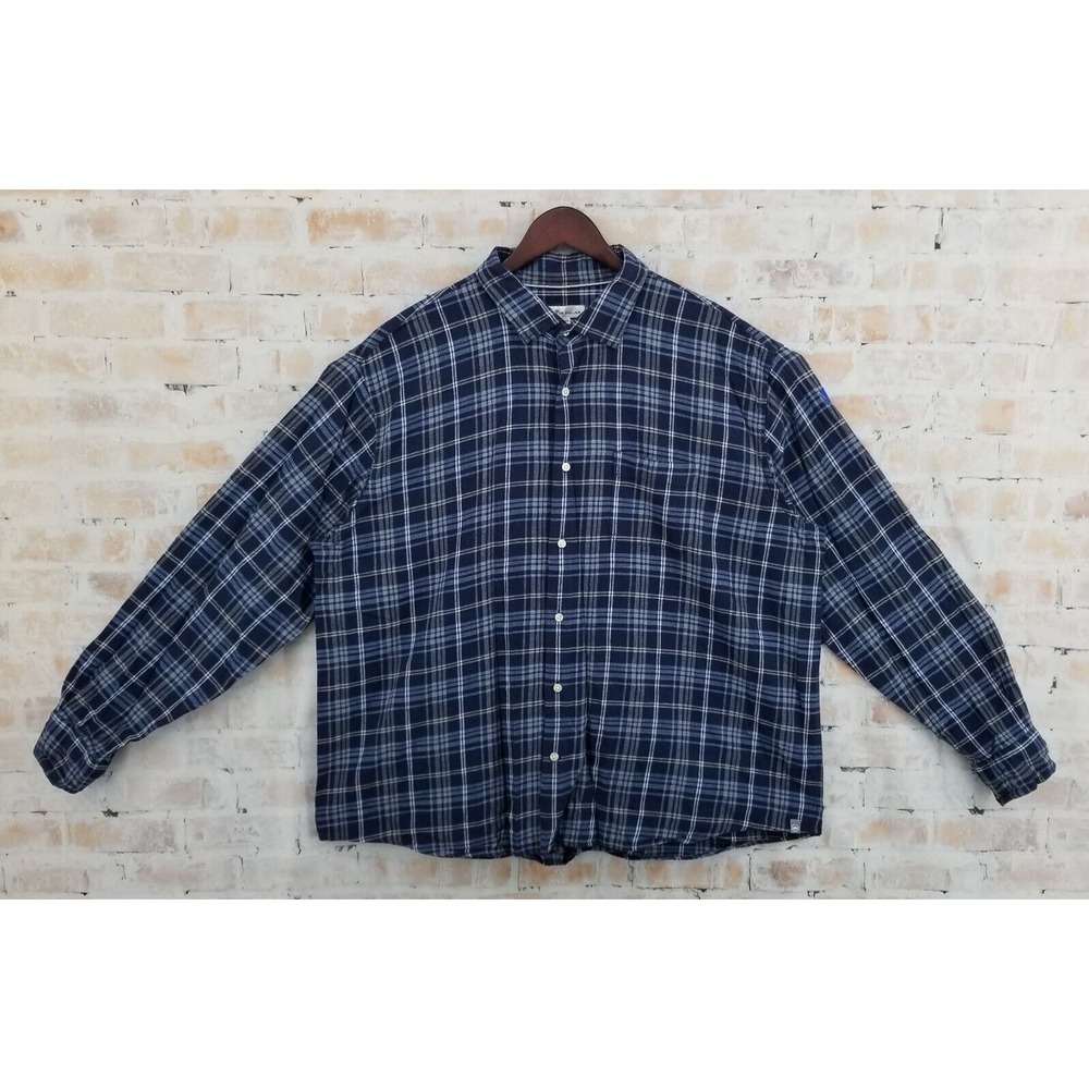 Peter Millar Long Sleeve Heavy Flannel Plaid Button Up Shirt Size XXL Blue Logo